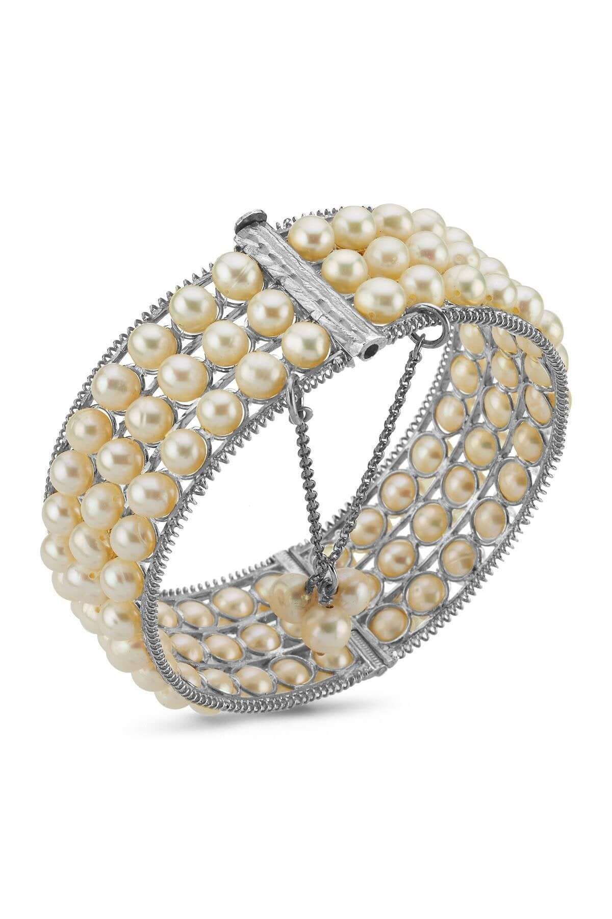 Üç Sıra Doğal İnci Kelepçe Bileklik | | Birinci1926