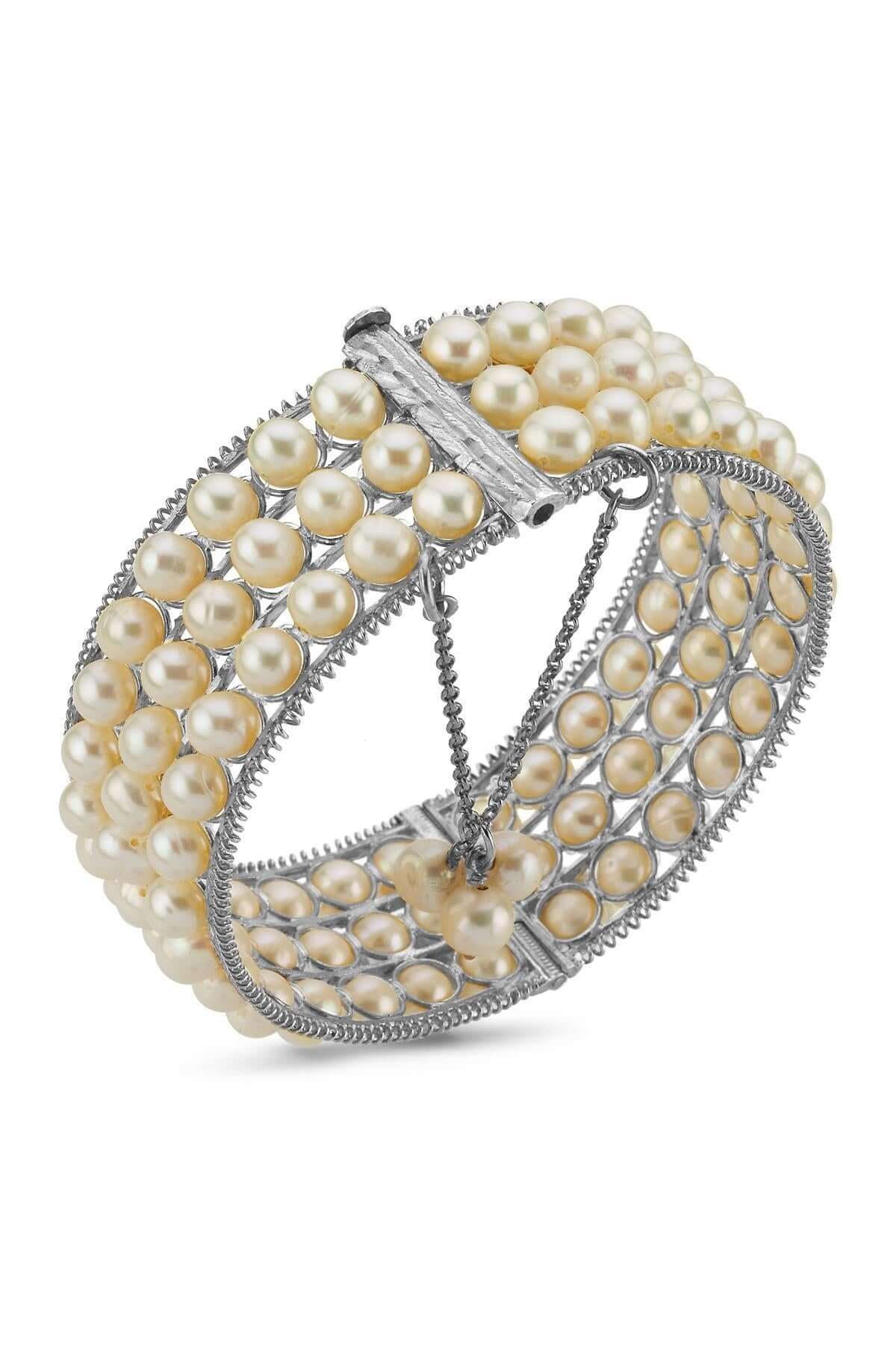 Üç Sıra Doğal İnci Kelepçe Bileklik | | Birinci1926