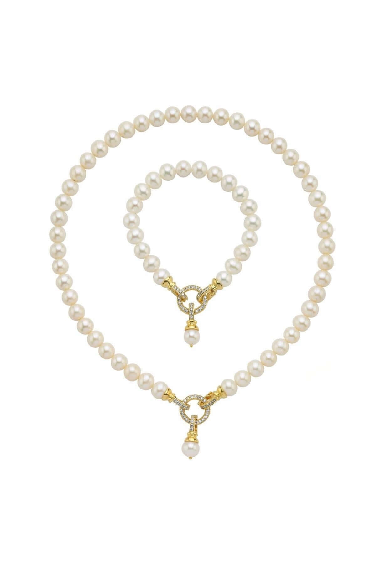 Halka Kilitli Doğal İnci Kolye Bileklik İkili Set | | Birinci1926