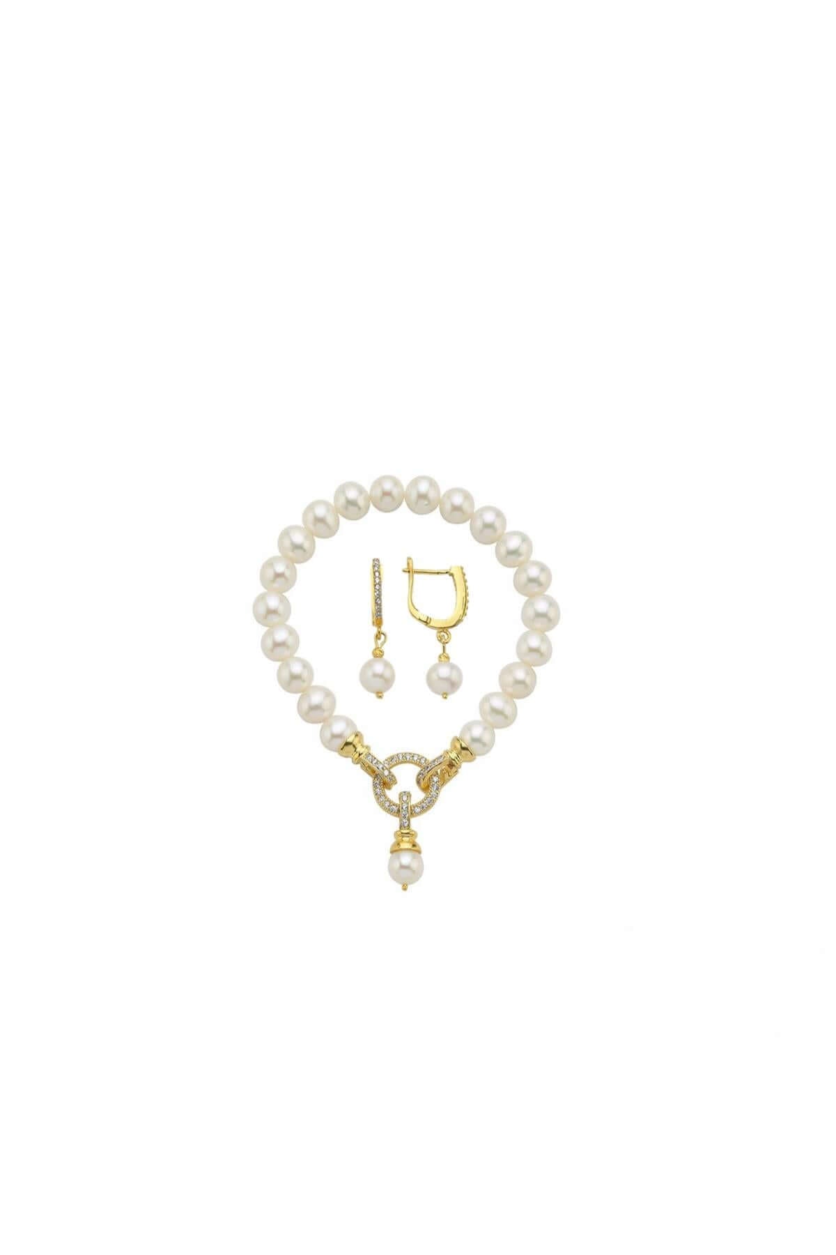 Halka Kilitli Doğal İnci Küpe Bileklik İkili Set | | Birinci1926