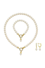 Halka Kilitli Doğal İnci Küpe Kolye Bileklik Üçlü Set | | Birinci1926