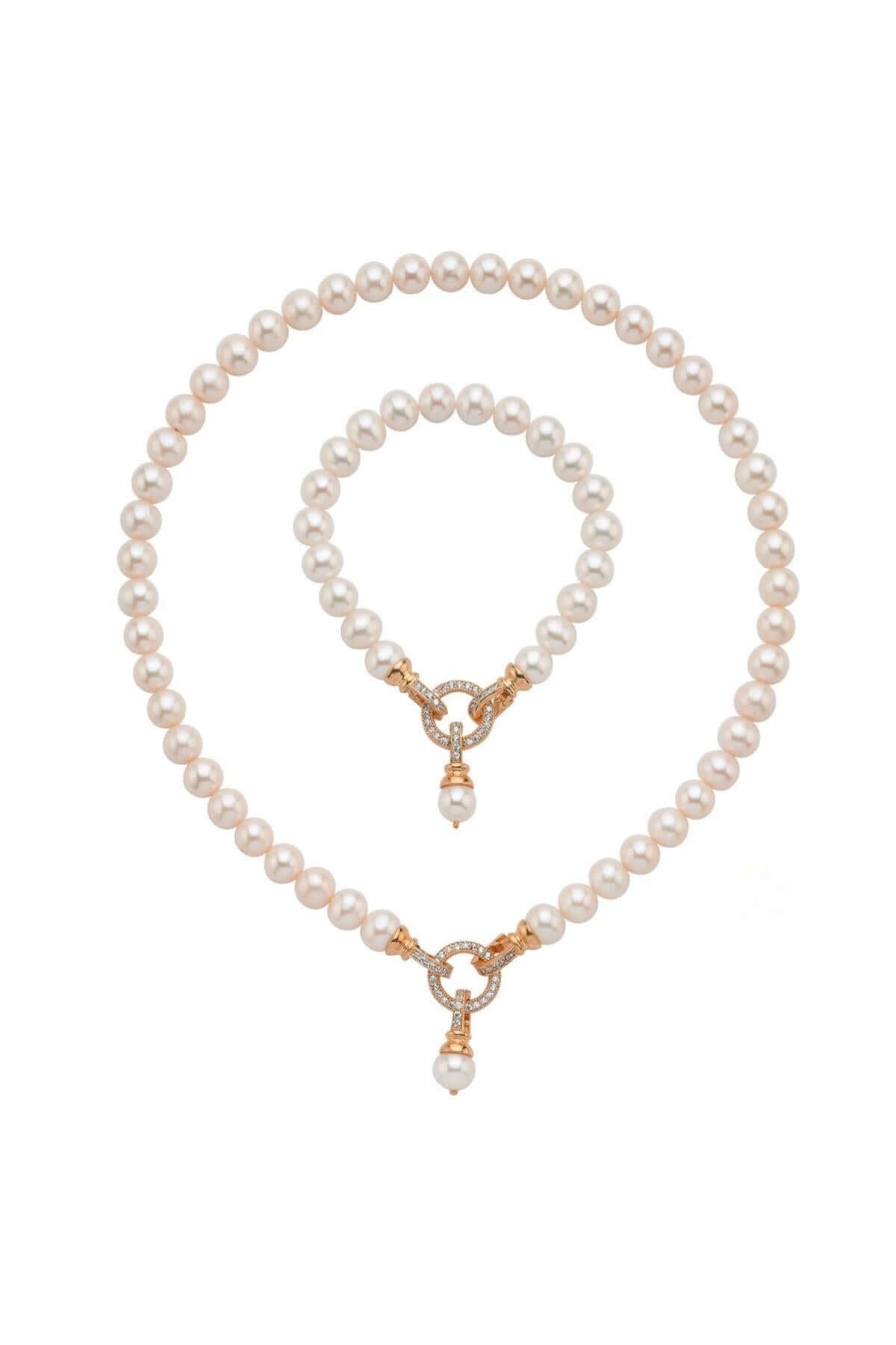 Halka Kilitli Doğal İnci Kolye Bileklik İkili Set | | Birinci1926