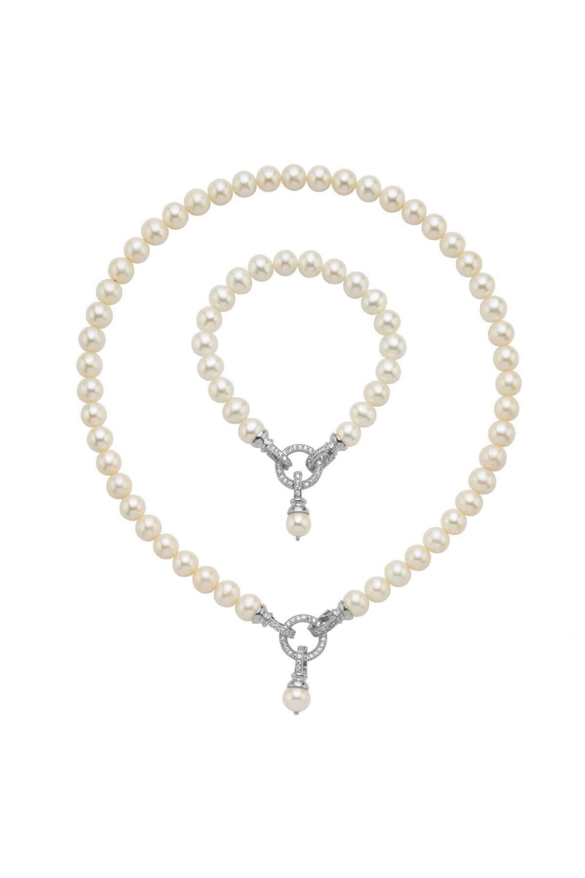 Halka Kilitli Doğal İnci Kolye Bileklik İkili Set | | Birinci1926