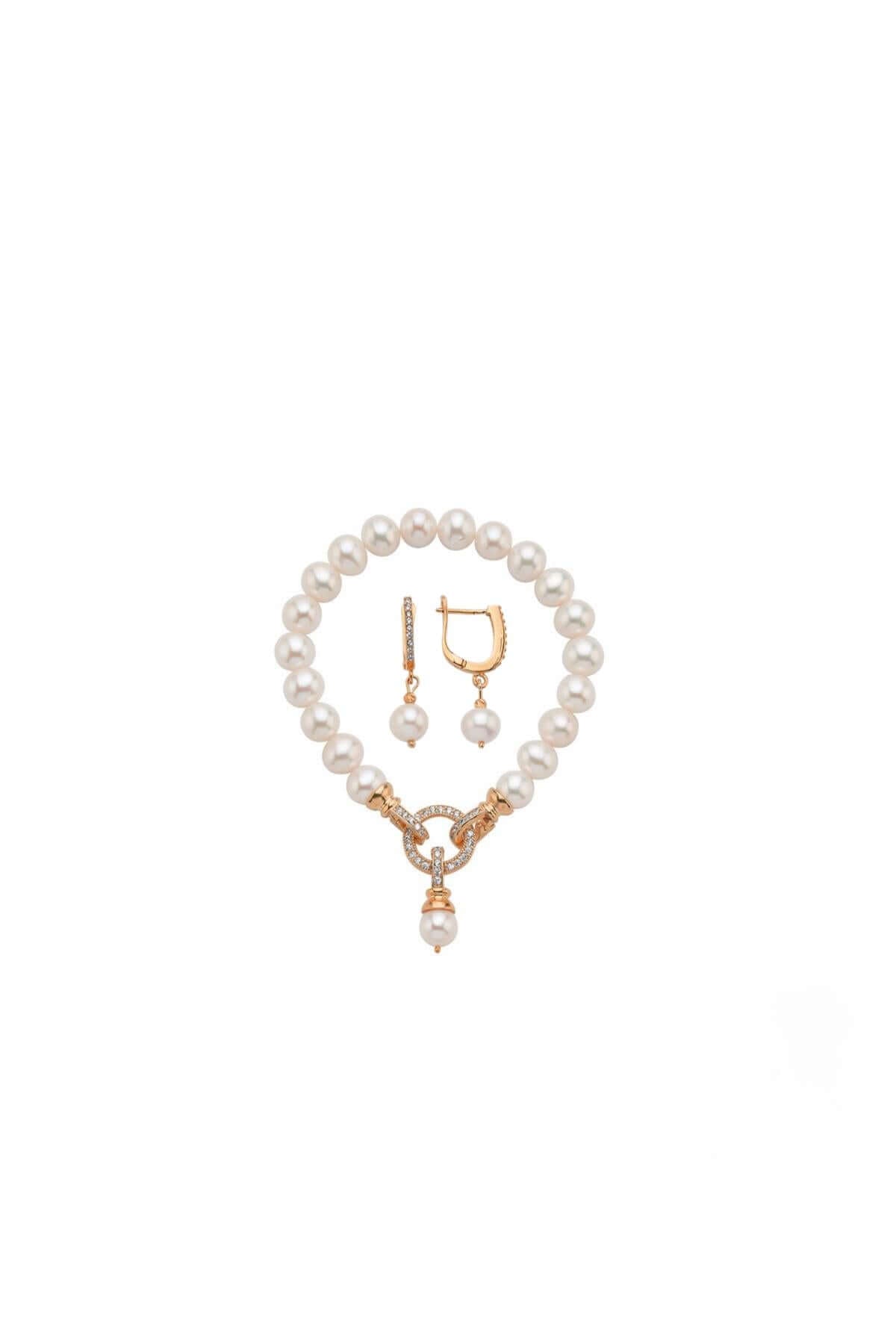 Halka Kilitli Doğal İnci Küpe Bileklik İkili Set | | Birinci1926