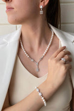 Baget Taşlı Doğal İnci Küpe Kolye Bileklik Yüzük Dörtlü Set | | Birinci1926