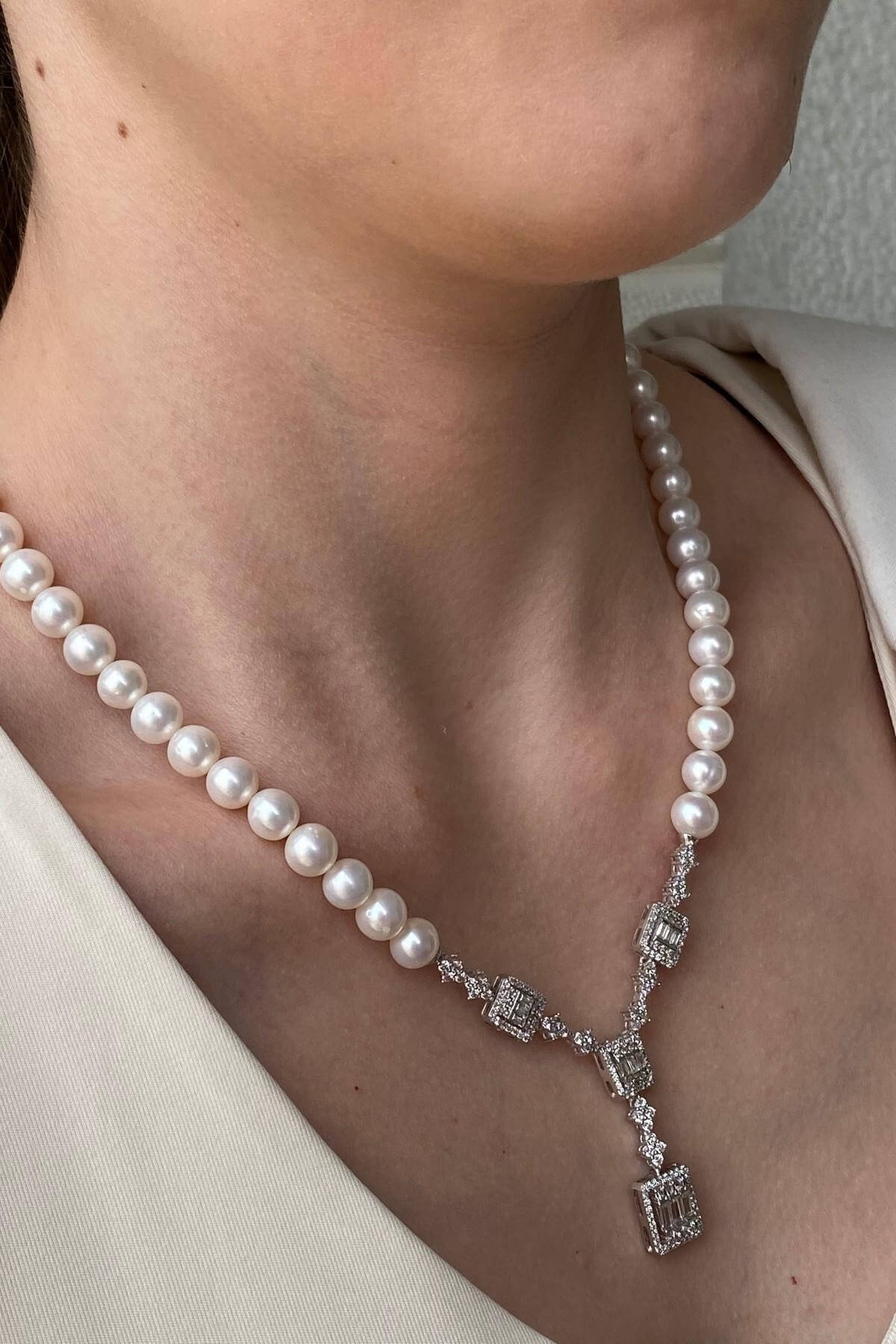 Baget Taşlı Doğal İnci Küpe Kolye Bileklik Yüzük Dörtlü Set | | Birinci1926