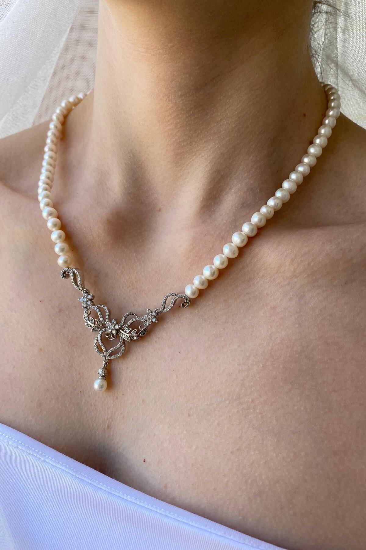 Çiçek Taşlı Doğal İncili Kolye | | Birinci1926