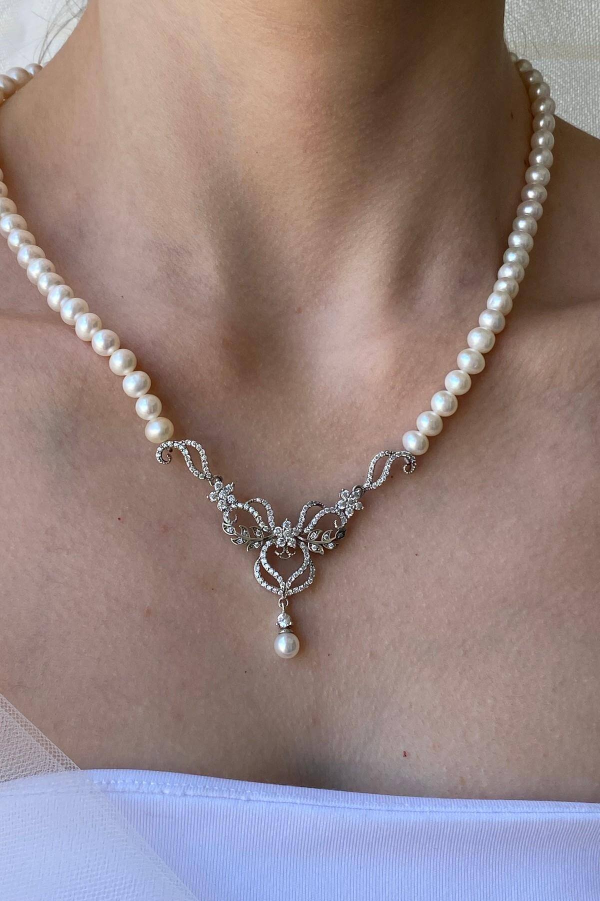 Çiçek Taşlı Doğal İncili Kolye | | Birinci1926