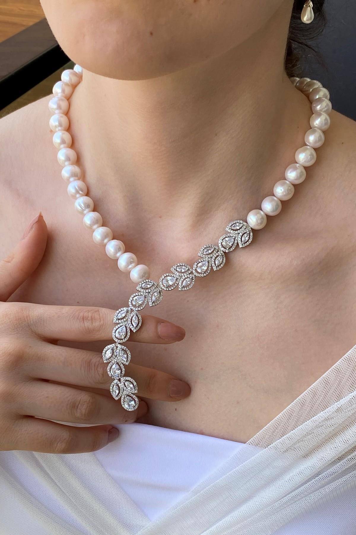 Doğal İnci Küpe Kolye Bileklik Üçlü Set | | Birinci1926