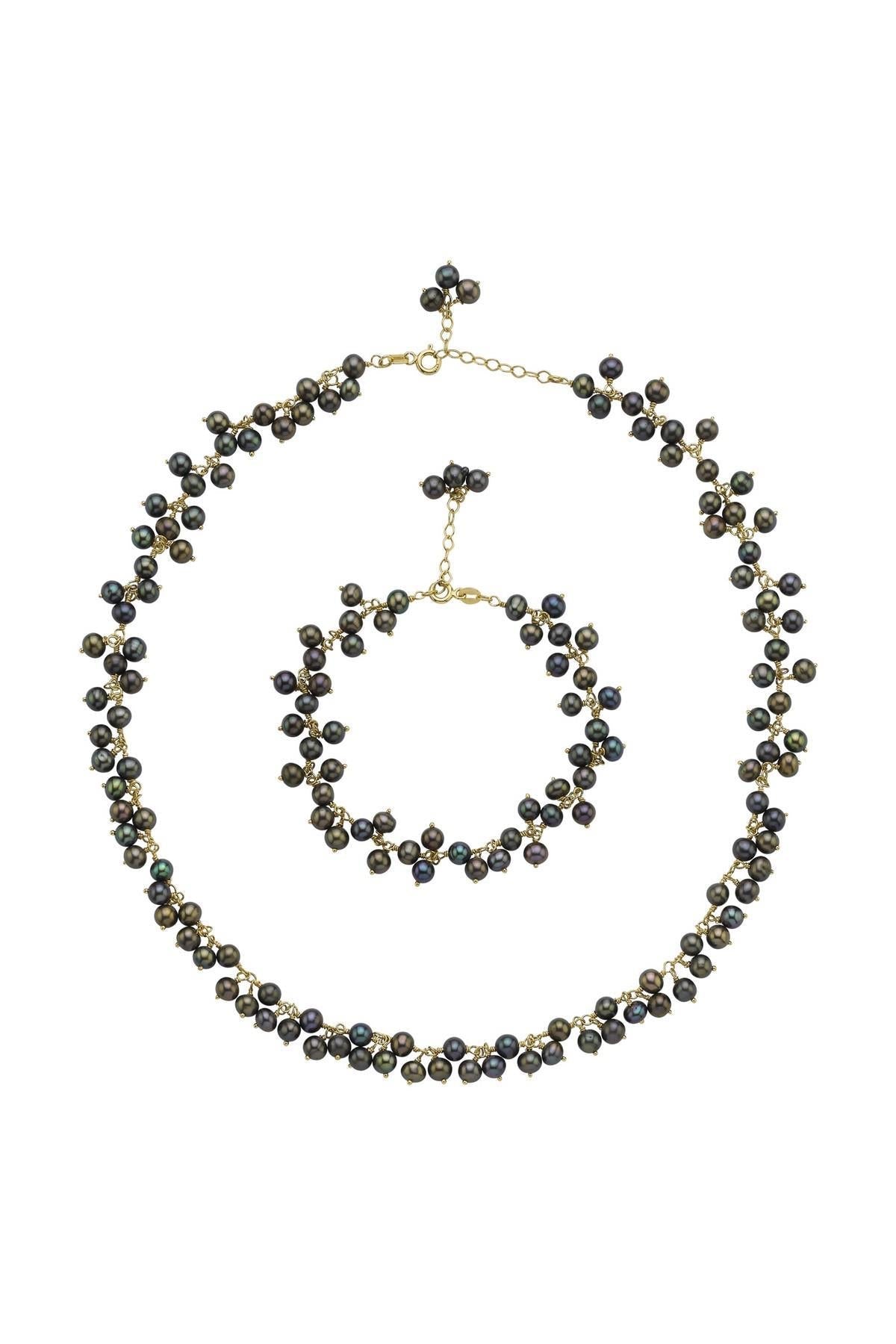 Doğal İnci Sallantılı Kolye Bileklik İkili Set