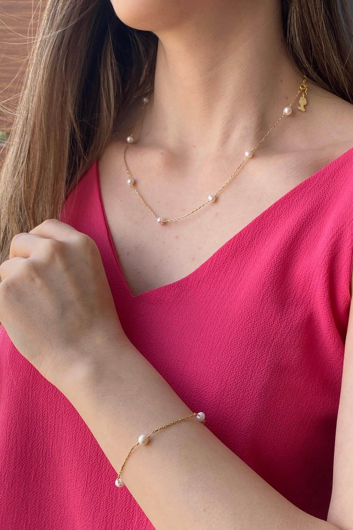 Doğal İncili Kolye Bileklik İkili Set