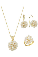 Prenses Model Doğal İnci Küpe Kolye Yüzük Üçlü Set | | Birinci1926