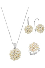 Prenses Model Doğal İnci Küpe Kolye Yüzük Üçlü Set | | Birinci1926