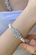 Yaprak Modelli Zirkon Taşlı Doğal İnci Kolye Bileklik İkili Set | | Birinci1926