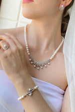 Zirkon Taşlı Çubuk Figürlü Doğal İnci Küpe Kolye Bileklik Yüzük Dörtlü Set | | Birinci1926