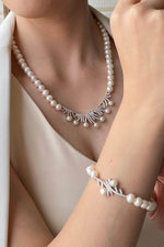 Zirkon Taşlı Çubuk Figürlü Doğal İnci Kolye Bileklik İkili Set | | Birinci1926