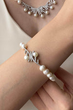 Zirkon Taşlı Çubuk Figürlü Doğal İnci Kolye Bileklik İkili Set | | Birinci1926