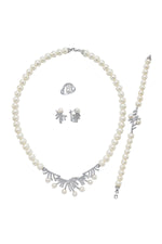 Zirkon Taşlı Çubuk Figürlü Doğal İnci Küpe Kolye Bileklik Yüzük Dörtlü Set | | Birinci1926