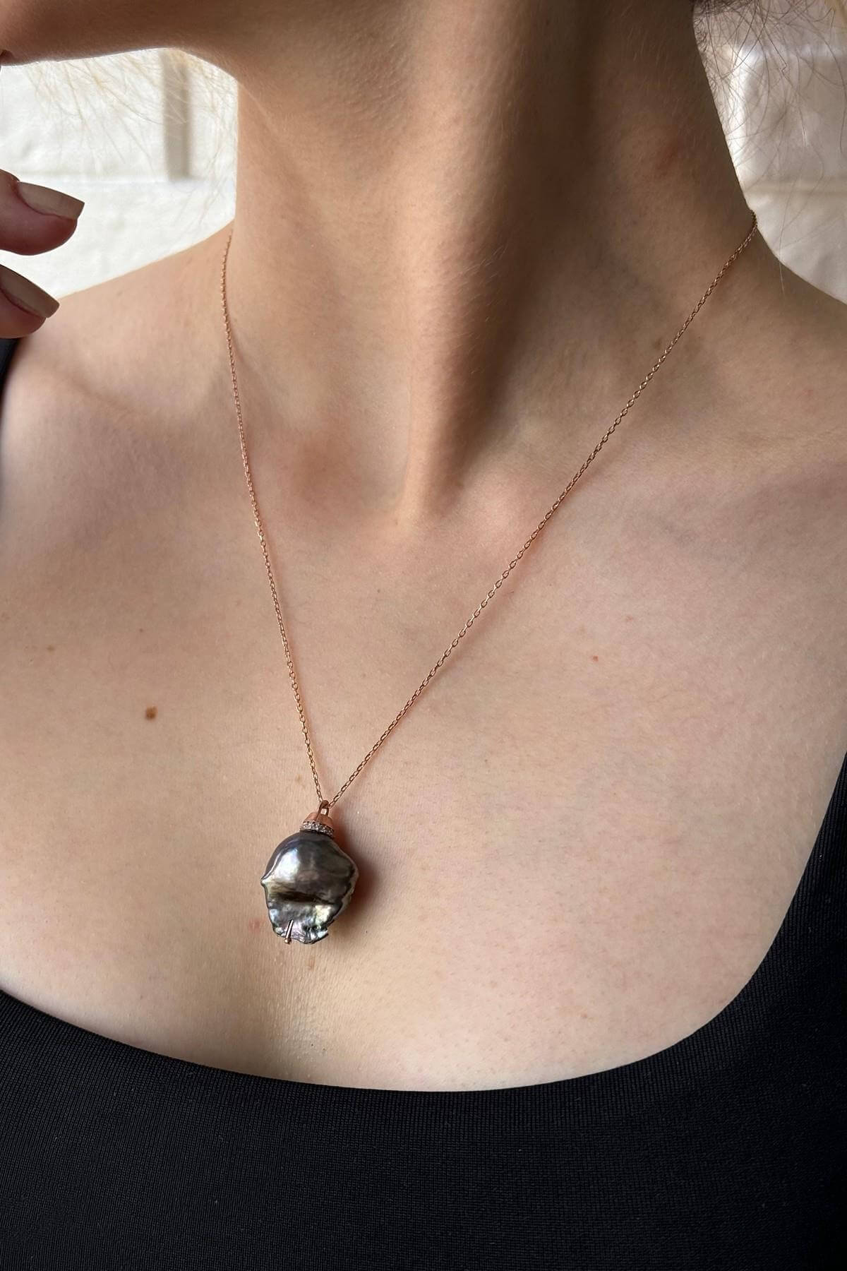 Siyah Barok İnci Kolye Küpe İkili Set