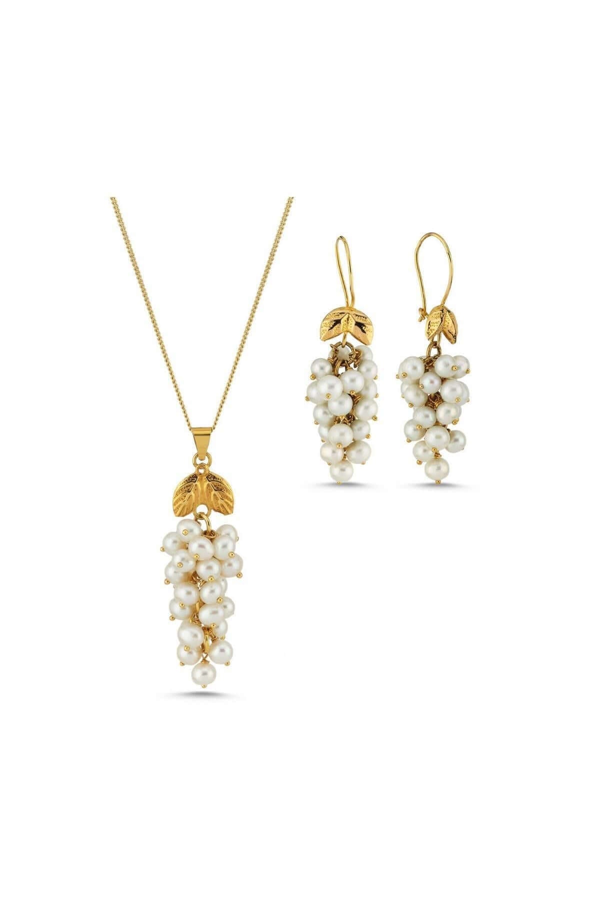 Üzümlü Doğal İnci Küpe Kolye İkili Set | | Birinci1926