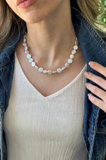 Yassı Doğal İnci Küpe Kolye Bileklik Üçlü Set | | Birinci1926