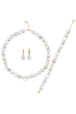 Yassı Doğal İnci Küpe Kolye Bileklik Üçlü Set | | Birinci1926