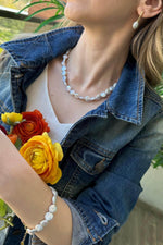 Yassı Doğal İnci Küpe Kolye Bileklik Üçlü Set | | Birinci1926