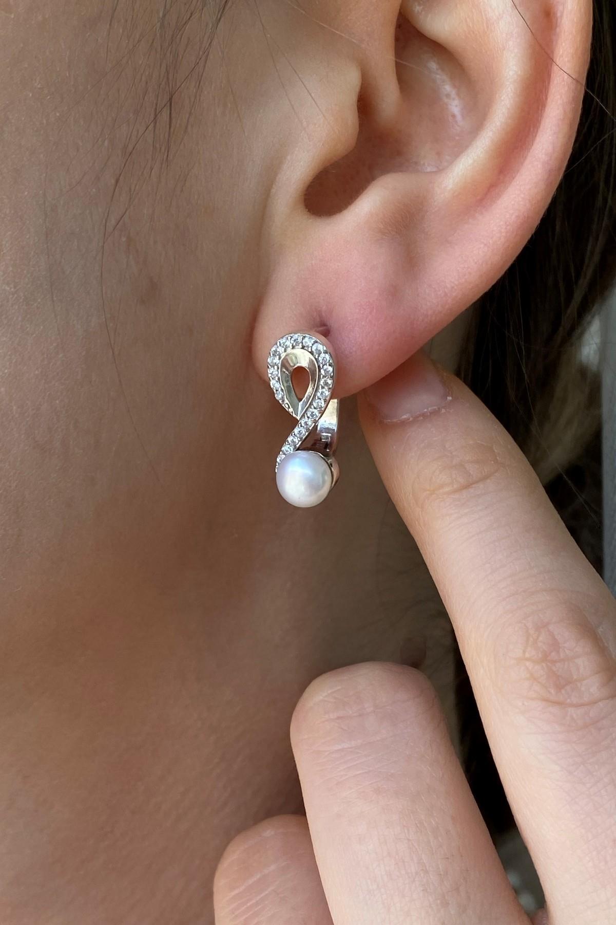 Zirkon Taşlı Doğal İnci Küpe