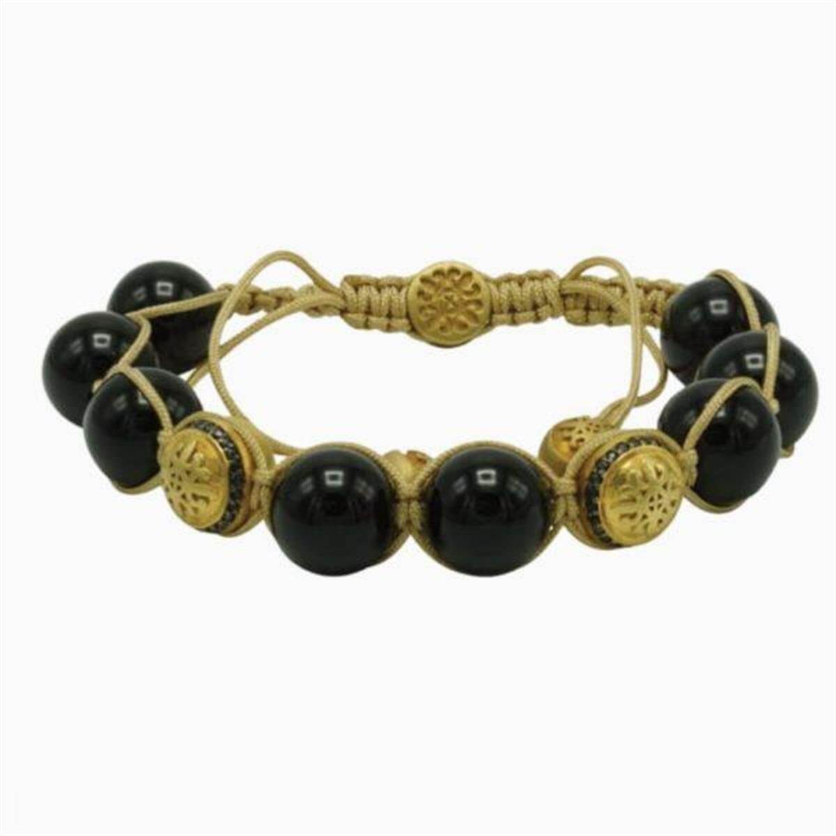 Oniks Taşlı 0,15 Karat Pırlantalı Gold Erkek Bileklik