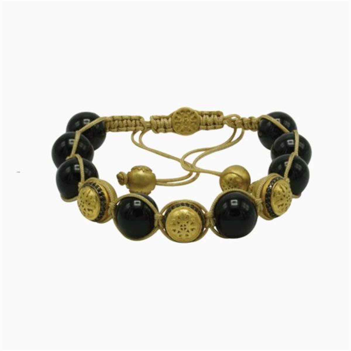 0,27 Ct Oniks Taşlı Pırlantalı Gold Erkek Bileklik