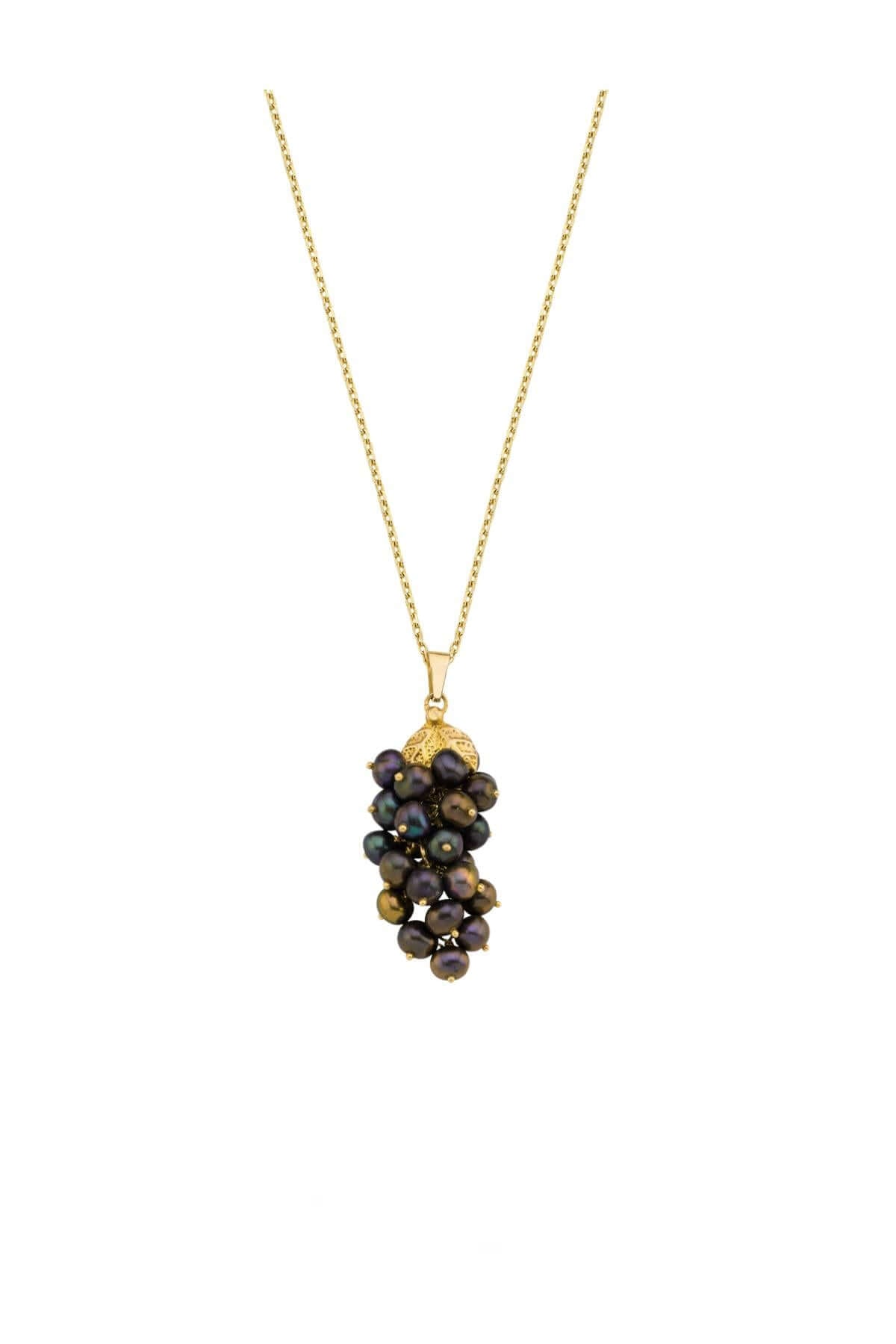Natural pearl grape cluster necklace with gold chain and distinctive bead details.