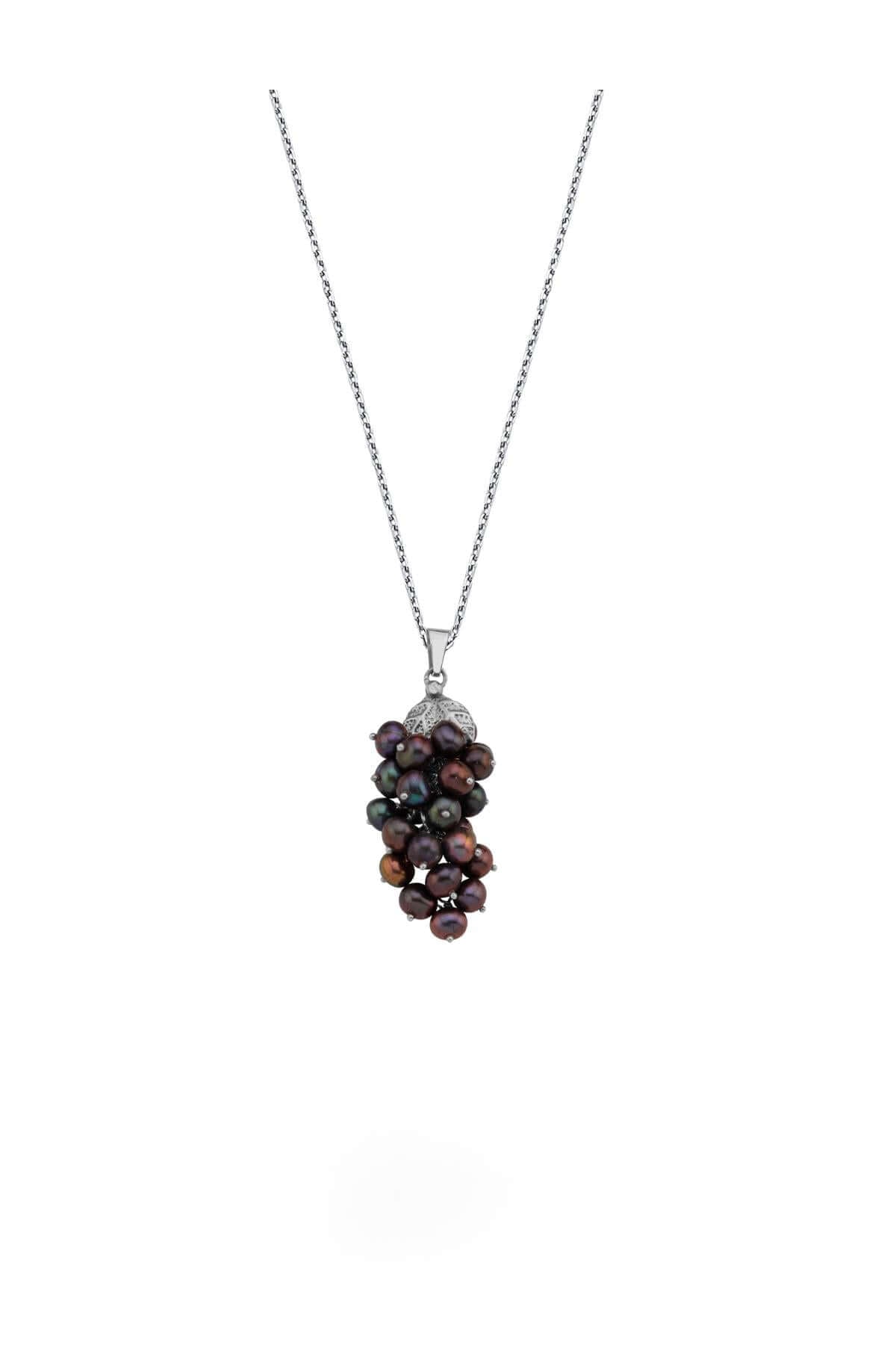 Natural pearl grape cluster necklace with unique pearls, elegantly designed and displayed on a silver chain.