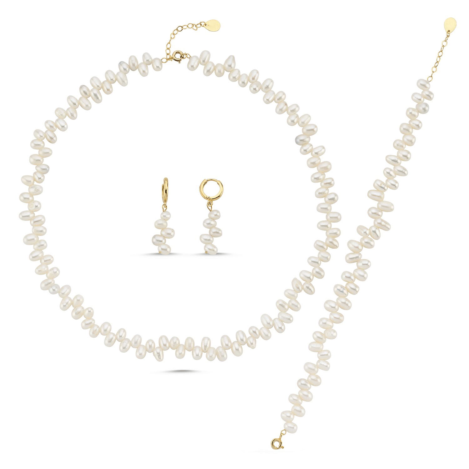 Barok Doğal İnci Kolye Bileklik Küpe Üçlü Set