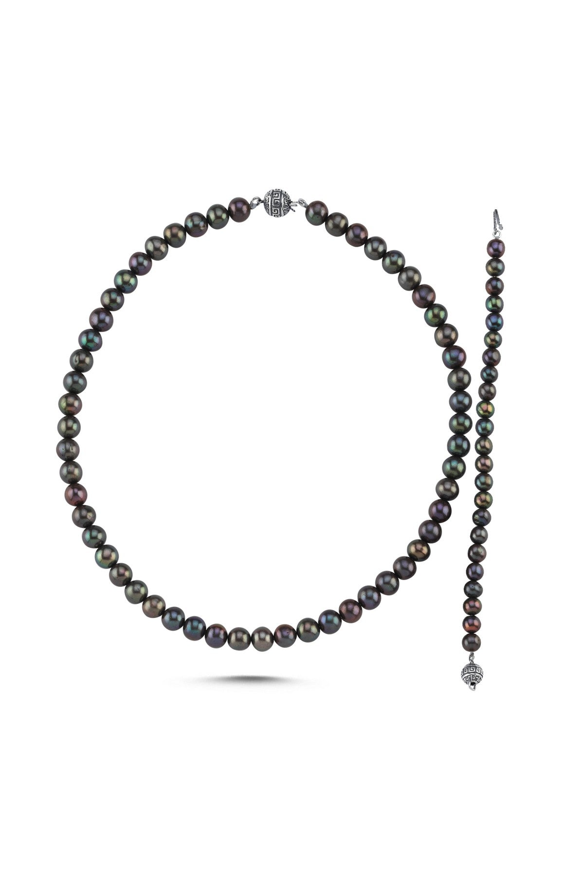 Siyah Doğal İnci Erkek Kolye Bileklik Set