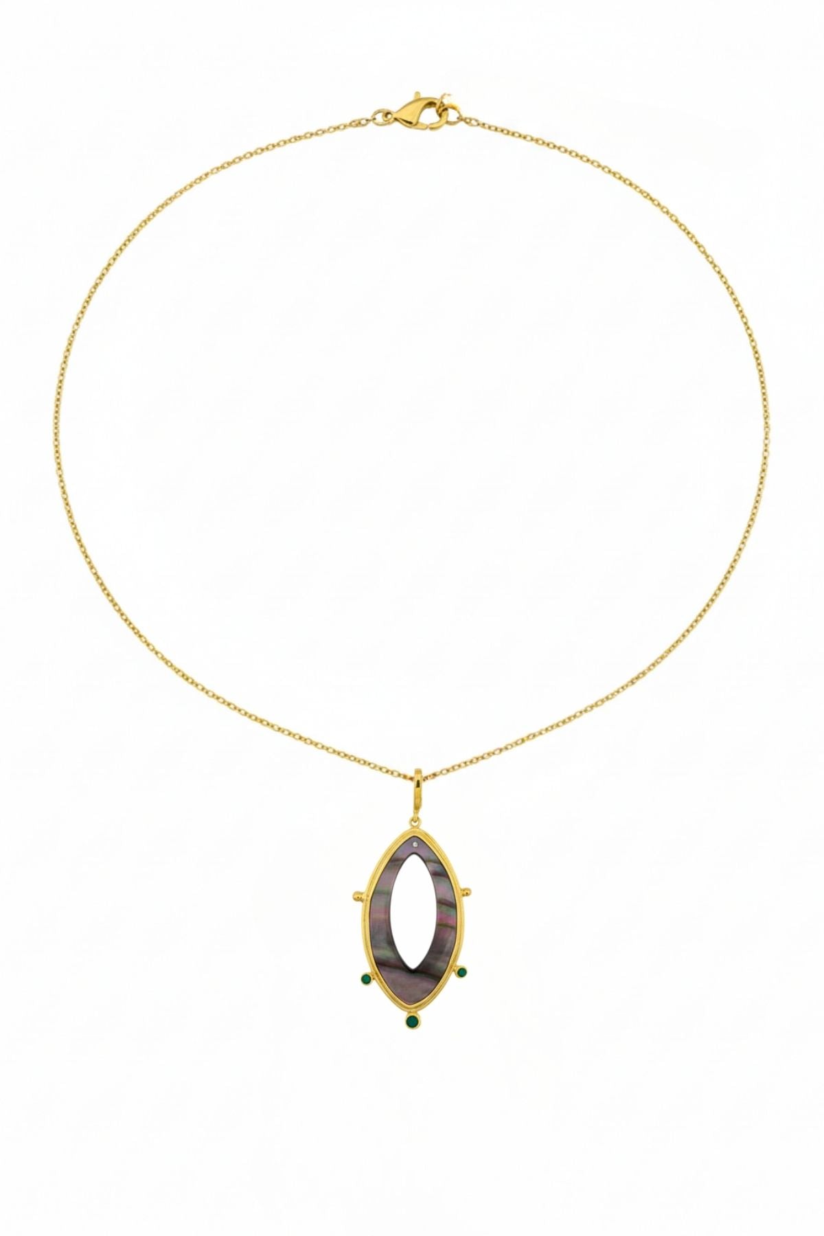 Yeşil Taşlı Siyah Sedef Kolye Ucu