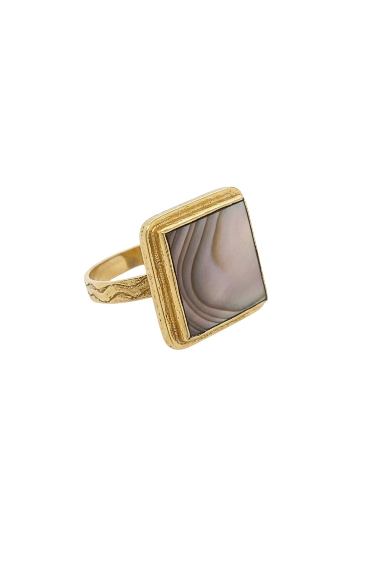 Kare Doğal Sedef Taşlı Yüzük
