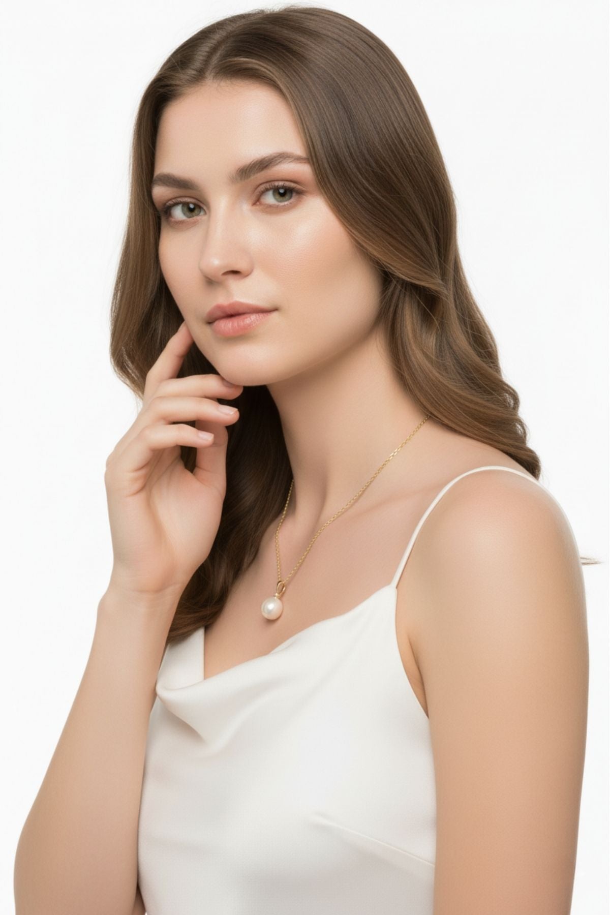 Üç Tırnaklı Pırlantalı Doğal İnci Kolye